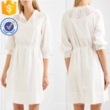 Coton blanc brodé trois-quarts longueur manches Mini robe d'été Fabrication en gros de mode femmes vêtements (TA0332D)